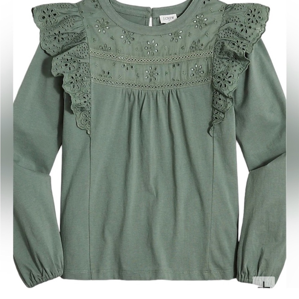 J. Crew Sage Green Eyelet Top